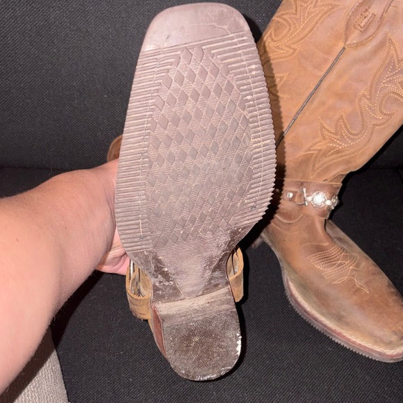 Brown Western Cowgirl Boots with Embellished Straps - Picture 2 of 4